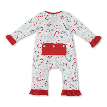 Load image into Gallery viewer, Candy cane ruffle print butt baby girls Christmas romper