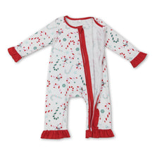 Load image into Gallery viewer, Candy cane ruffle print butt baby girls Christmas romper
