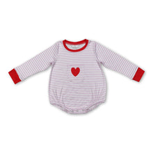 Load image into Gallery viewer, Pink stripe heart pocket baby girls Valentine's day romper