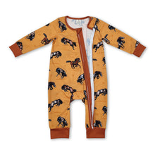 Load image into Gallery viewer, Brown sleeves horse rodeo baby boy western zipper romper
