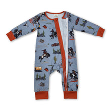 Load image into Gallery viewer, Brown sleeves cactus rodeo baby boy western zipper romper