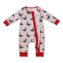 Load image into Gallery viewer, Pink Christmas hat duck baby girl zipper romper