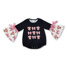 Load image into Gallery viewer, Long sleeves highland cow pink bow baby girls romper