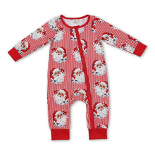 Load image into Gallery viewer, Long sleeves stripe santa baby girls zipper Christmas romper