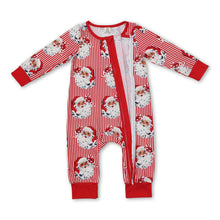 Load image into Gallery viewer, Long sleeves stripe santa baby girls zipper Christmas romper