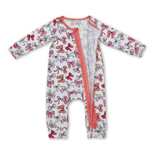 Load image into Gallery viewer, Pink ruffle long sleeves bow baby girls zipper romper
