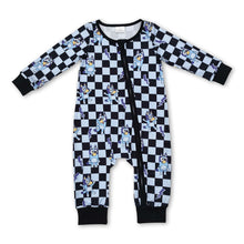 Load image into Gallery viewer, Plaid blue dog long sleeves zipper baby kids romper