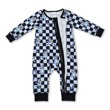 Load image into Gallery viewer, Plaid blue dog long sleeves zipper baby kids romper