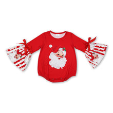 Load image into Gallery viewer, Long sleeves stripe santa ruffle baby girls Christmas romper