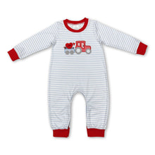 Load image into Gallery viewer, Grey stripe heart truck baby boy valentine's romper