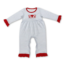 Load image into Gallery viewer, Grey stripe heart baby girls valentine's romper