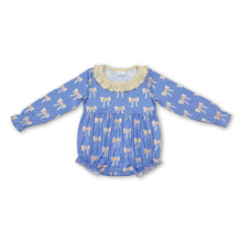 Load image into Gallery viewer, Beige ruffle bow long sleeves baby girls romper