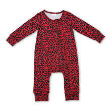 Load image into Gallery viewer, Green red leopard baby girls Christmas zipper romper