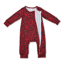 Load image into Gallery viewer, Green red leopard baby girls Christmas zipper romper