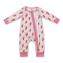 Load image into Gallery viewer, Pink thunder long sleeves baby girls zipper romper