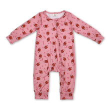 Load image into Gallery viewer, Pink long sleeves football baby girls zipper romper