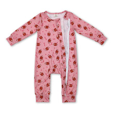 Load image into Gallery viewer, Pink long sleeves football baby girls zipper romper
