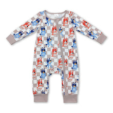 Load image into Gallery viewer, Khaki plaid dog baby boys zipper romper