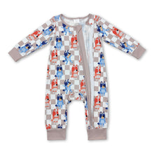 Load image into Gallery viewer, Khaki plaid dog baby boys zipper romper