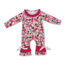 Load image into Gallery viewer, Hot pink ruffle green face baby girls Christmas romper