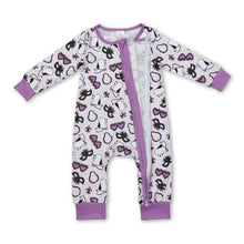 Load image into Gallery viewer, Purple glasses baby girls Mardi Gras zipper romper