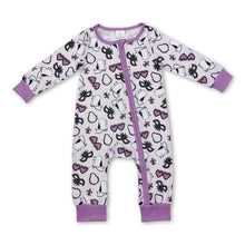 Load image into Gallery viewer, Purple glasses baby girls Mardi Gras zipper romper