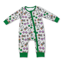 Load image into Gallery viewer, Green glasses baby boys Mardi Gras zipper romper
