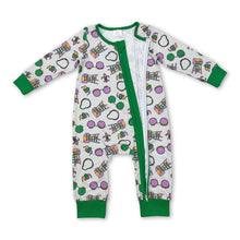 Load image into Gallery viewer, Green glasses baby boys Mardi Gras zipper romper