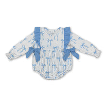 Load image into Gallery viewer, Light blue bow long sleeves baby girls romper