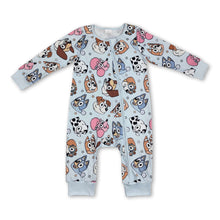 Load image into Gallery viewer, Long sleeves light blue dog baby kids zipper romper