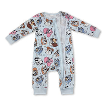 Load image into Gallery viewer, Long sleeves light blue dog baby kids zipper romper