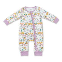 Load image into Gallery viewer, Lavender baby girls mardi gras bamboo zipper romper
