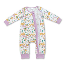 Load image into Gallery viewer, Lavender baby girls mardi gras bamboo zipper romper