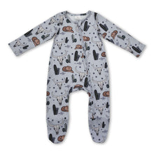 Load image into Gallery viewer, Bull skull cactus hats baby western footed zip coverall