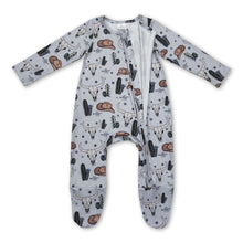 Load image into Gallery viewer, Bull skull cactus hats baby western footed zip coverall