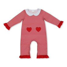 Load image into Gallery viewer, Red heart stripe long sleeves baby girls valentine's romper