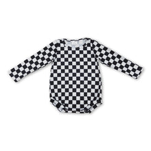 Load image into Gallery viewer, Long sleeves black white plaid baby girls romper