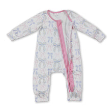 Load image into Gallery viewer, Long sleeves pink ruffle bow baby girls zipper romper