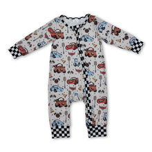 Load image into Gallery viewer, Plaid long sleeves cars baby kids zipper romper