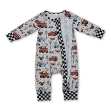 Load image into Gallery viewer, Plaid long sleeves cars baby kids zipper romper