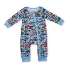 Load image into Gallery viewer, Light blue long sleeves pig bear toy baby zipper romper