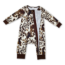 Load image into Gallery viewer, Cow print long sleeves baby zipper romper