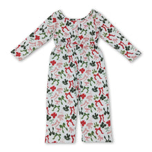 Load image into Gallery viewer, Long sleeves red green bow kids girls Christmas jumpsuit