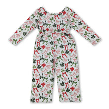 Load image into Gallery viewer, Long sleeves red green bow kids girls Christmas jumpsuit