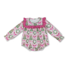 Load image into Gallery viewer, Long sleeves pink bow Christmas tree baby girl romper