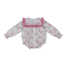 Load image into Gallery viewer, Long sleeves pink ruffle santa baby girls Christmas romper