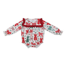 Load image into Gallery viewer, Long sleeves green red bow baby girls Christmas romper