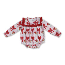 Load image into Gallery viewer, Long sleeves red bow santa baby girls Christmas romper