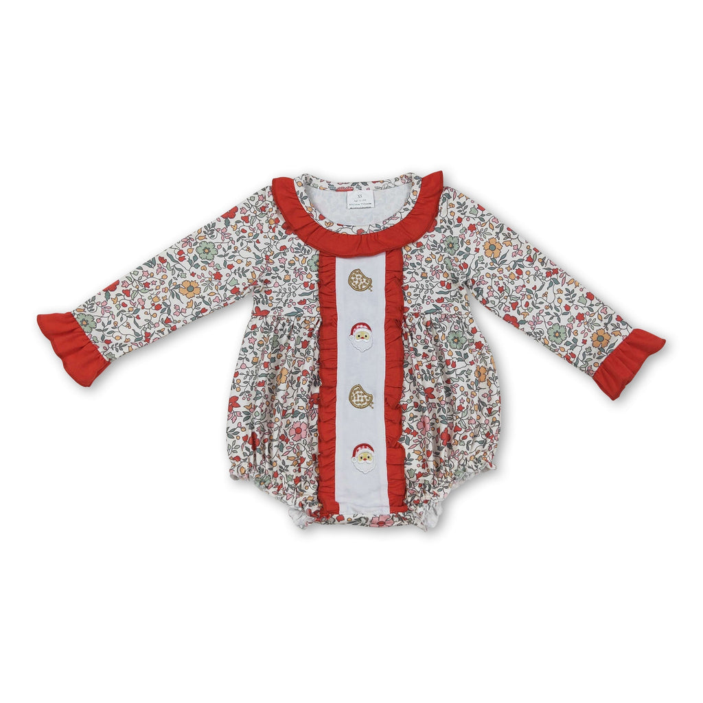 Floral santa cookie baby girls Christmas romper