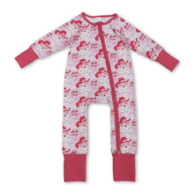 Load image into Gallery viewer, Long sleeves pink bow santa western girls Christmas romper